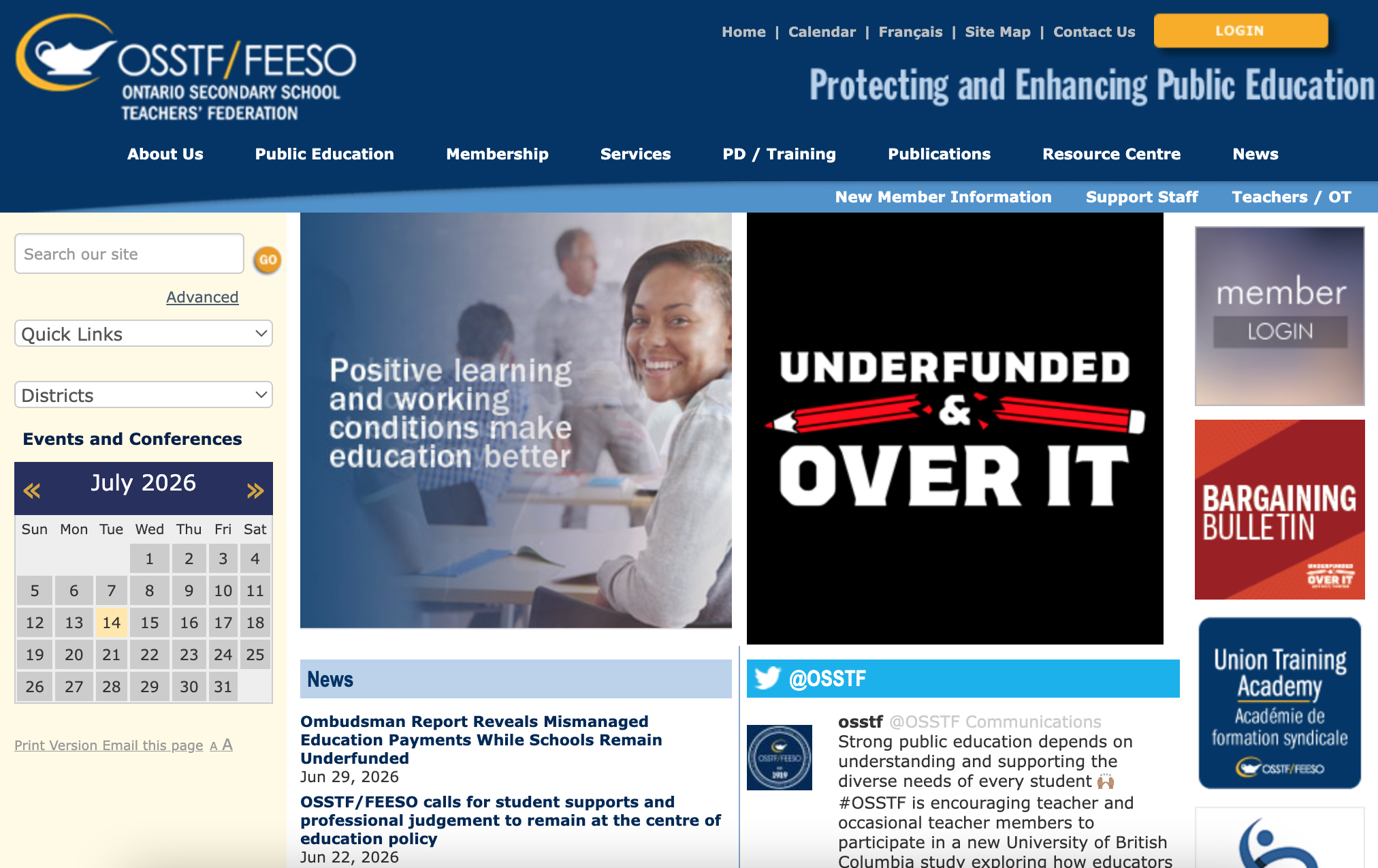 OSSTF/FEESO Website screenshot